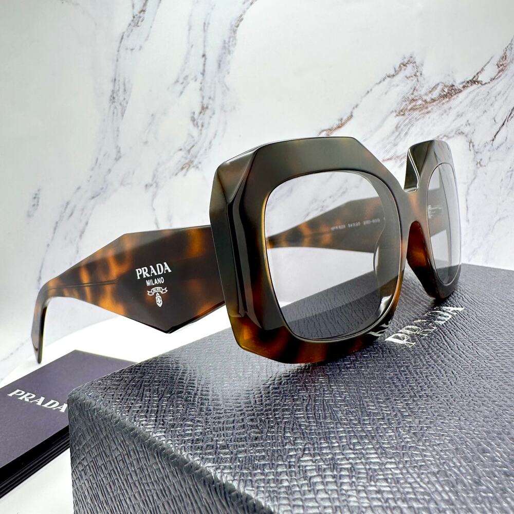 New PRADA Sunglasses Brown Juniper Tortoise Gray Lens Square - Picture 7 of 16